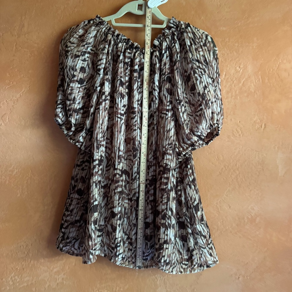 Ramy Brook Lined Pleated Blouse XL Elastic Neck Puff Sleeve - Picture 7 of 10